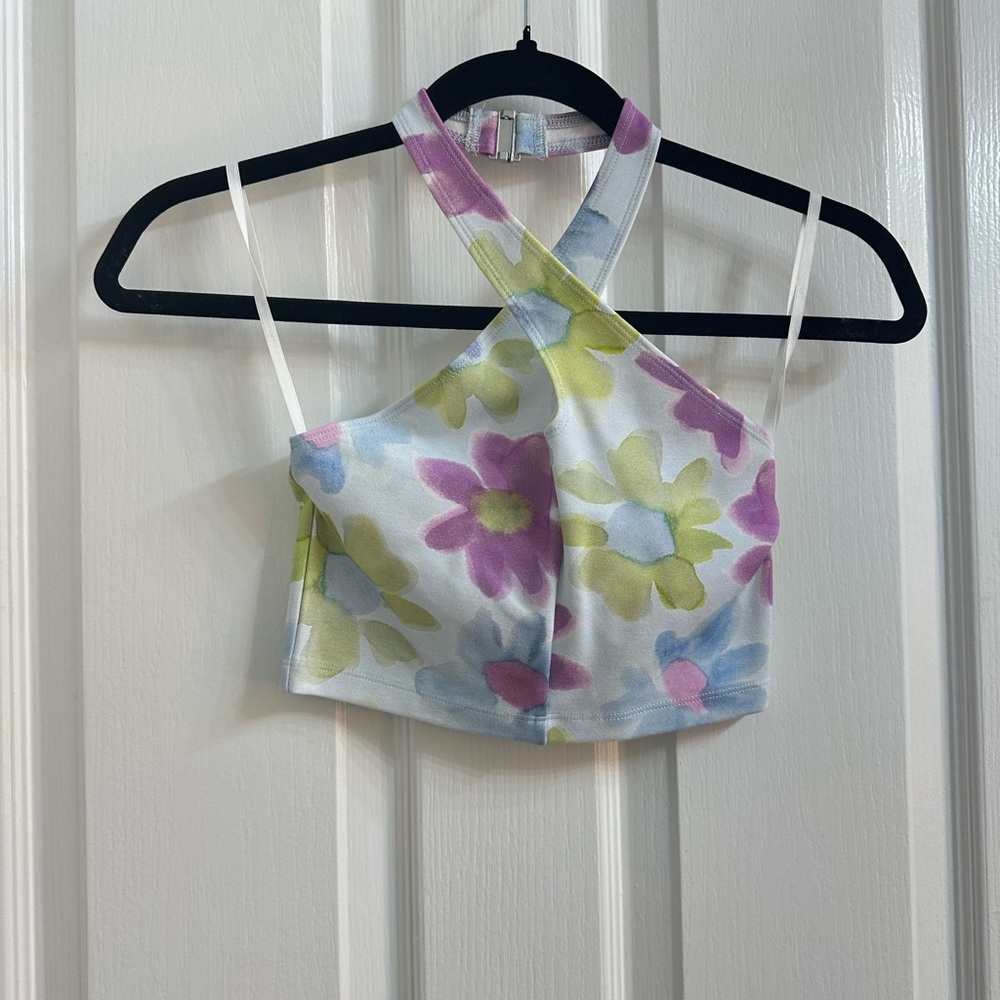 Aritzia Sunday Best Floral Keyhole Halter Crop Top